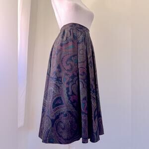 Vintage ‘80s Petites for Exquisite Living Paisley Pleated A-Line Midi Skirt